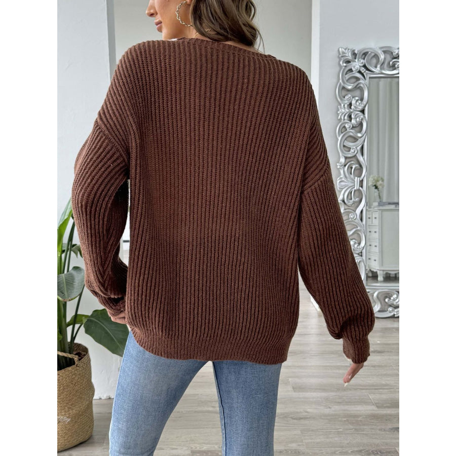 Contrast Trim Dropped Shoulder Long Sleeve Sweater Apparel and Accessories