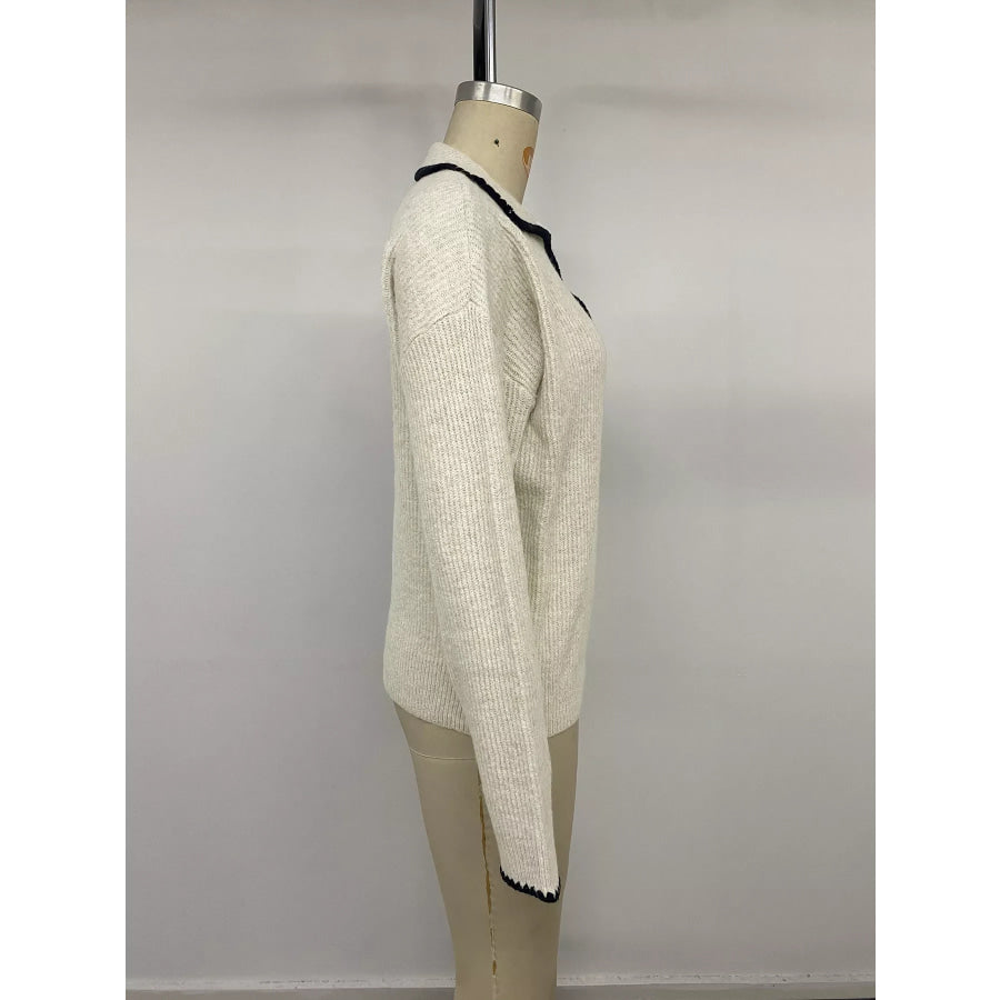 Contrast Trim Dropped Shoulder Sweater Apparel and Accessories