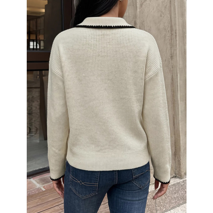 Contrast Trim Dropped Shoulder Sweater Apparel and Accessories