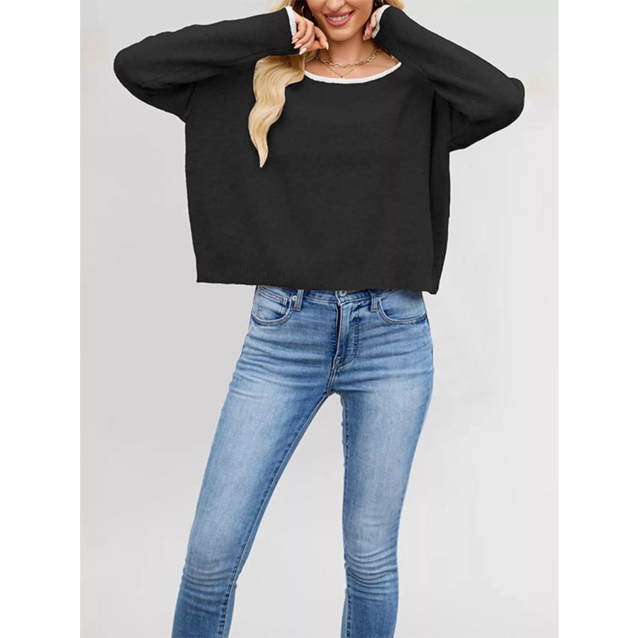 Contrast Trim Dropped Shoulder Sweater Apparel and Accessories