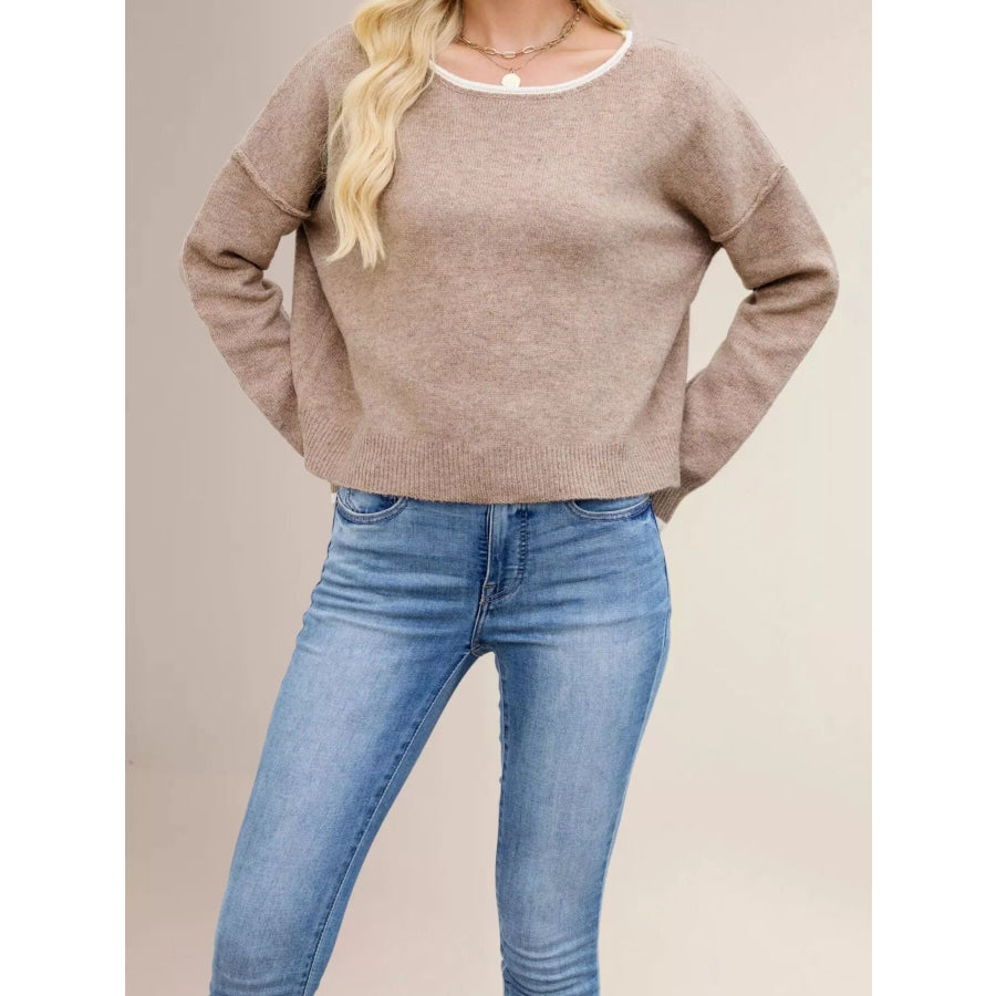 Contrast Trim Dropped Shoulder Sweater Apparel and Accessories