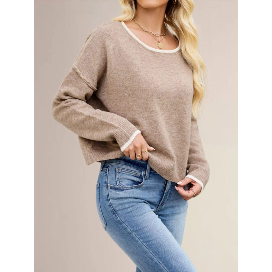 Contrast Trim Dropped Shoulder Sweater Apparel and Accessories