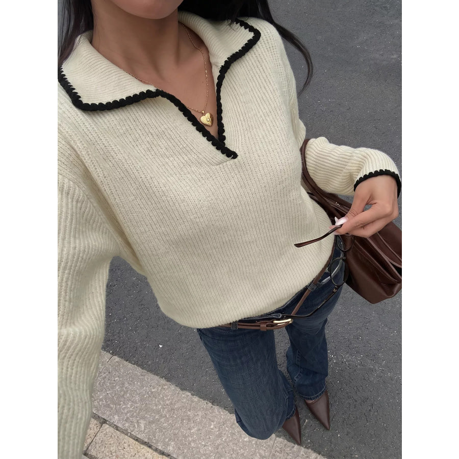 Contrast Trim Dropped Shoulder Sweater Apparel and Accessories