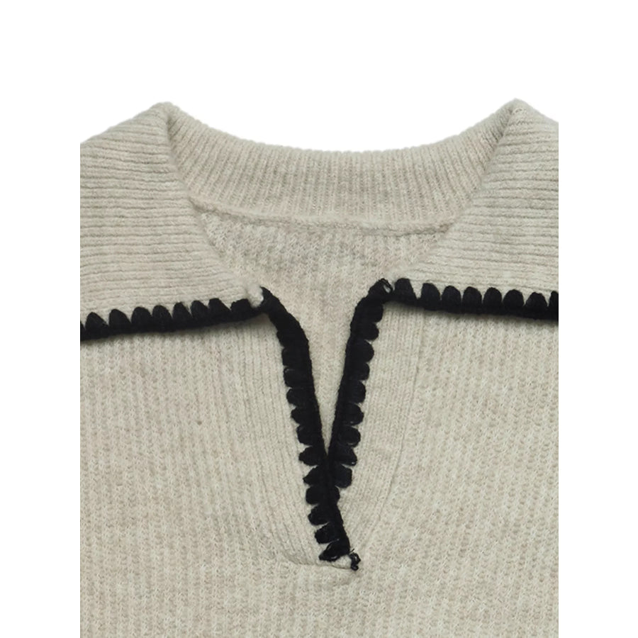 Contrast Trim Dropped Shoulder Sweater Apparel and Accessories
