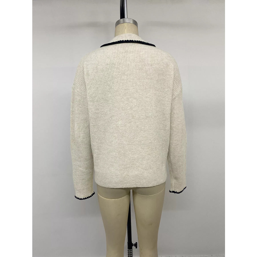 Contrast Trim Dropped Shoulder Sweater Apparel and Accessories