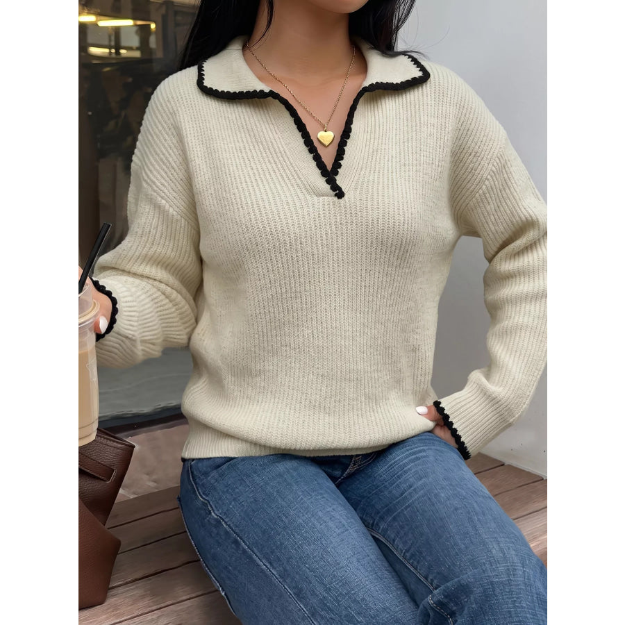 Contrast Trim Dropped Shoulder Sweater Apparel and Accessories