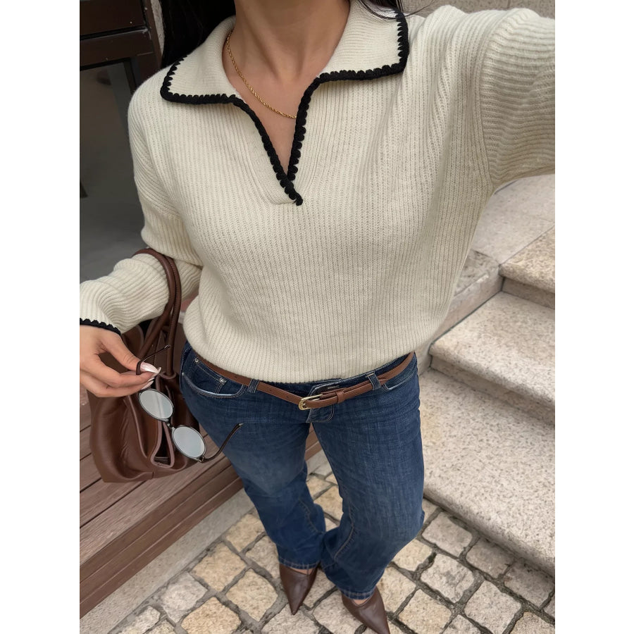 Contrast Trim Dropped Shoulder Sweater Apparel and Accessories