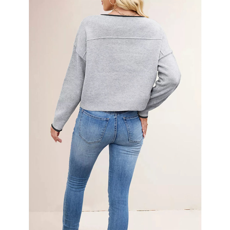 Contrast Trim Dropped Shoulder Sweater Apparel and Accessories