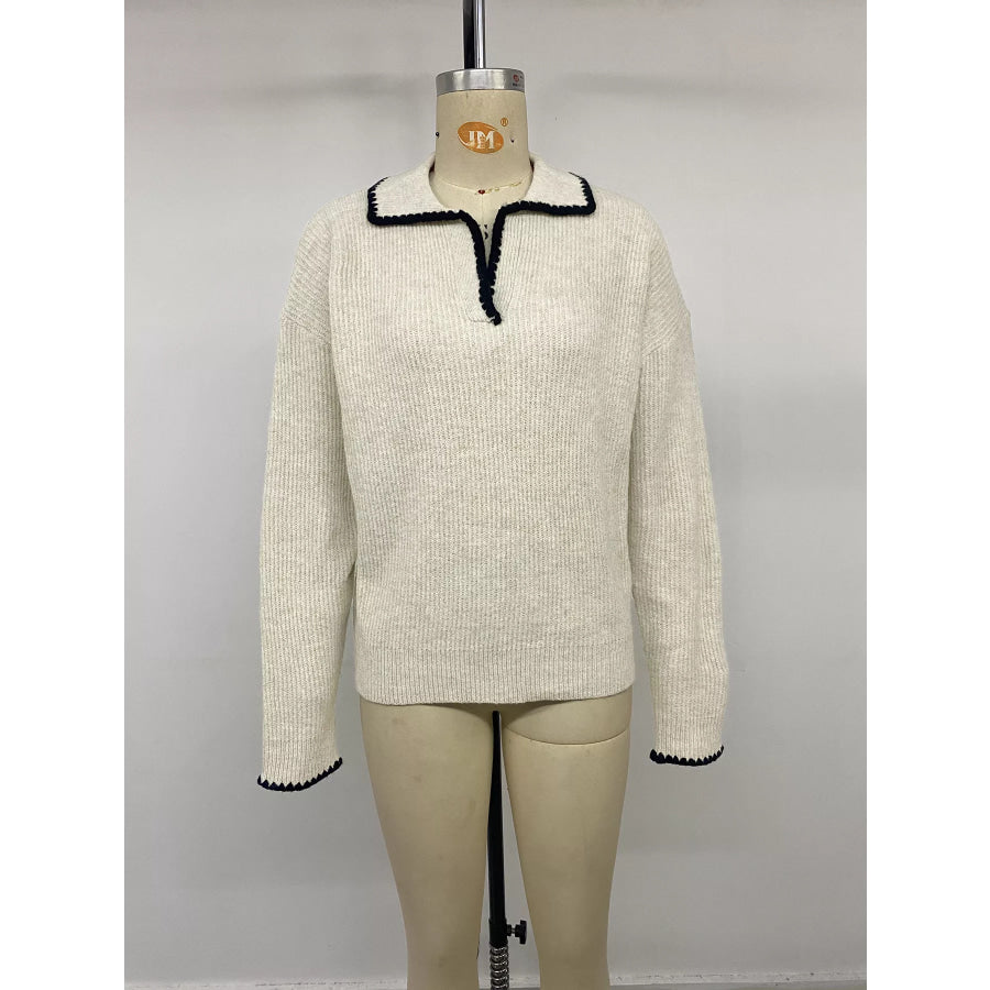 Contrast Trim Dropped Shoulder Sweater Apparel and Accessories