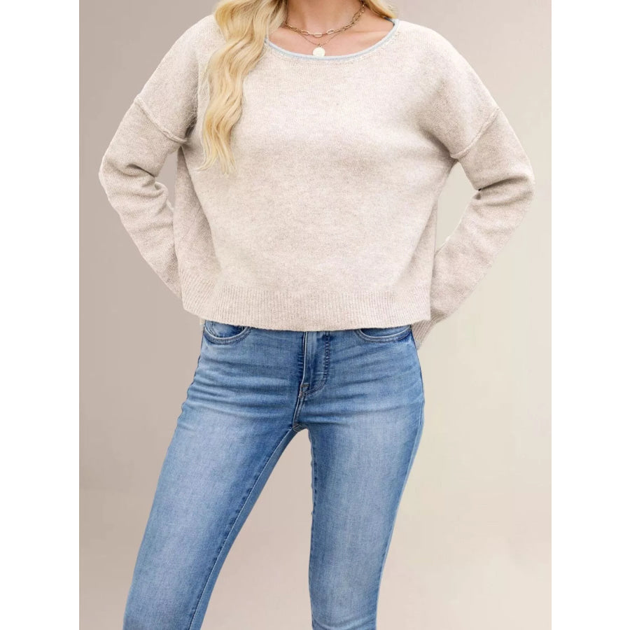 Contrast Trim Dropped Shoulder Sweater Apparel and Accessories