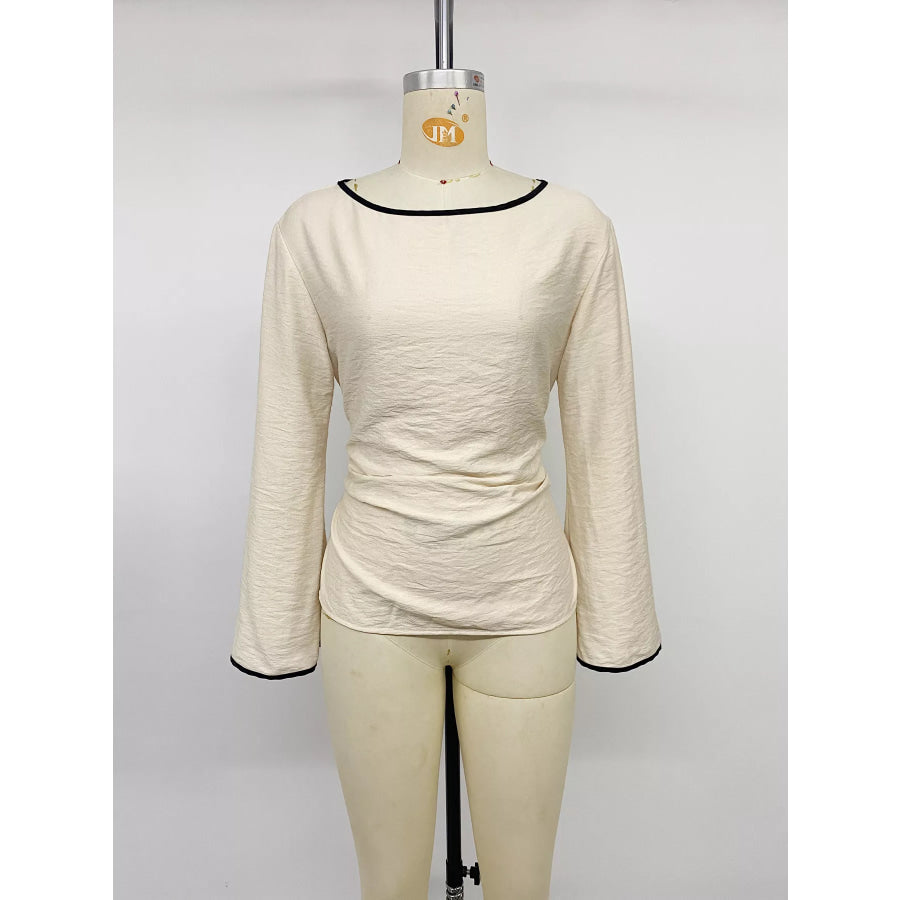 Contrast Trim Flare Sleeve Blouse Apparel and Accessories