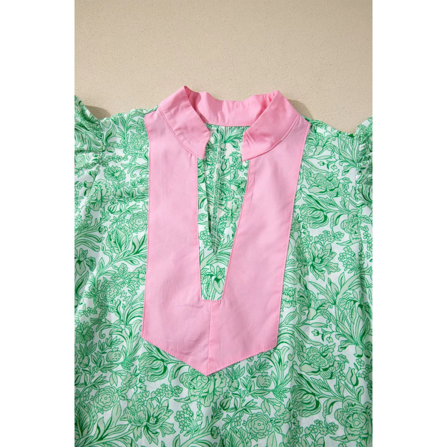 Contrast Trim Flutter Sleeve Floral Midi Dress Apparel and Accessories
