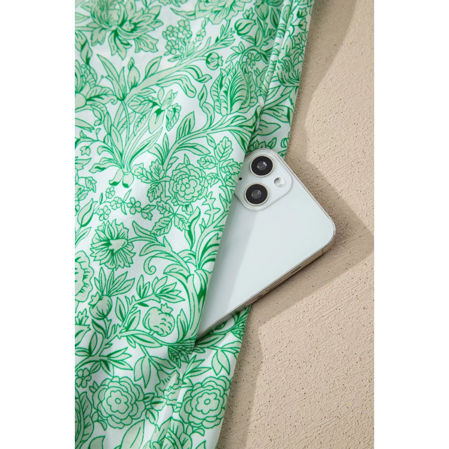 Contrast Trim Flutter Sleeve Floral Midi Dress Apparel and Accessories