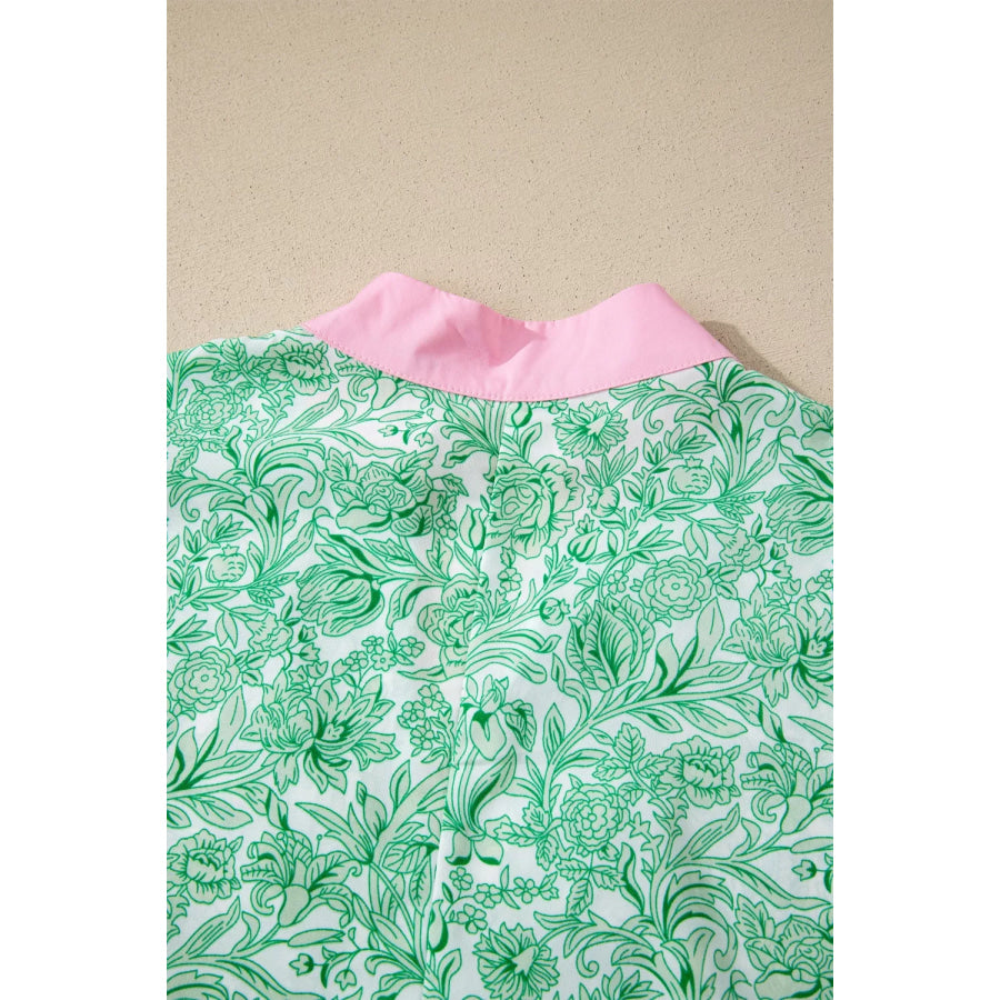 Contrast Trim Flutter Sleeve Floral Midi Dress Apparel and Accessories