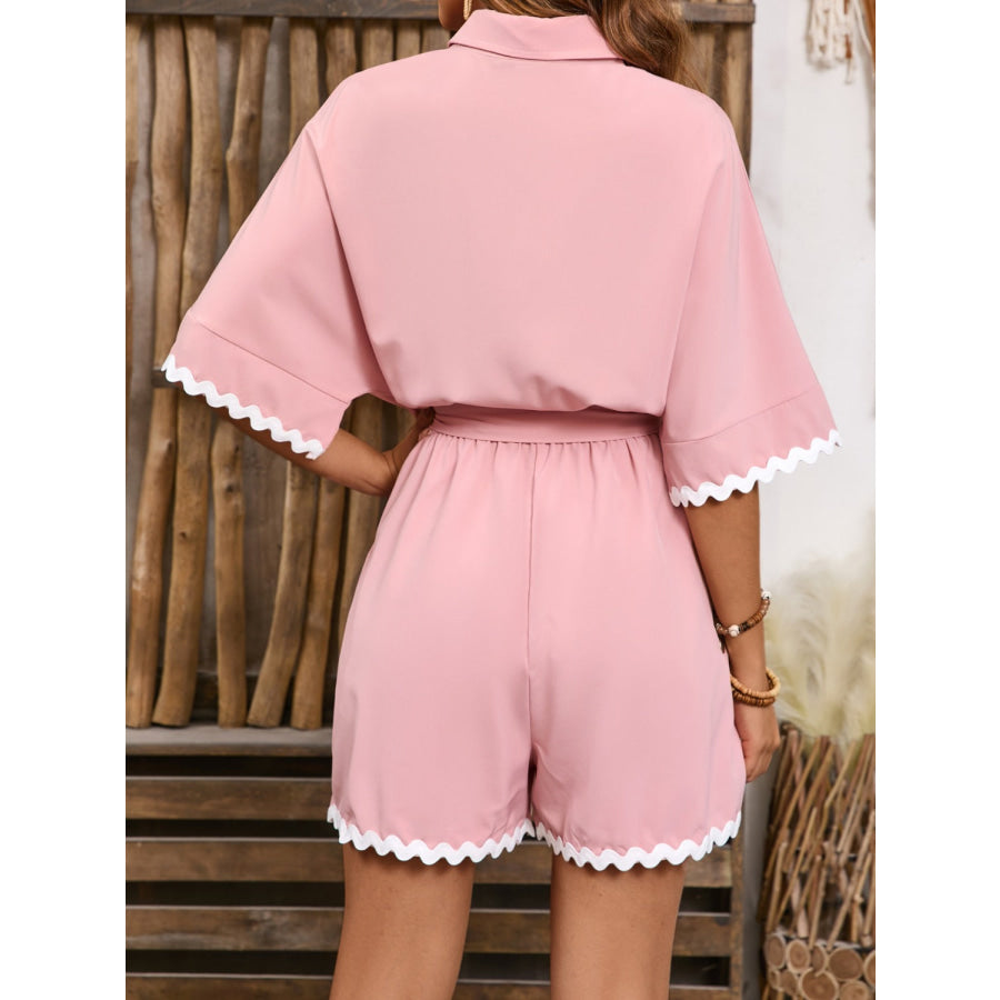 Contrast Trim Half Sleeve Romper Apparel and Accessories