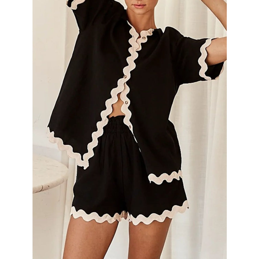 Contrast Trim Half Sleeve Top and Shorts Set Apparel and Accessories