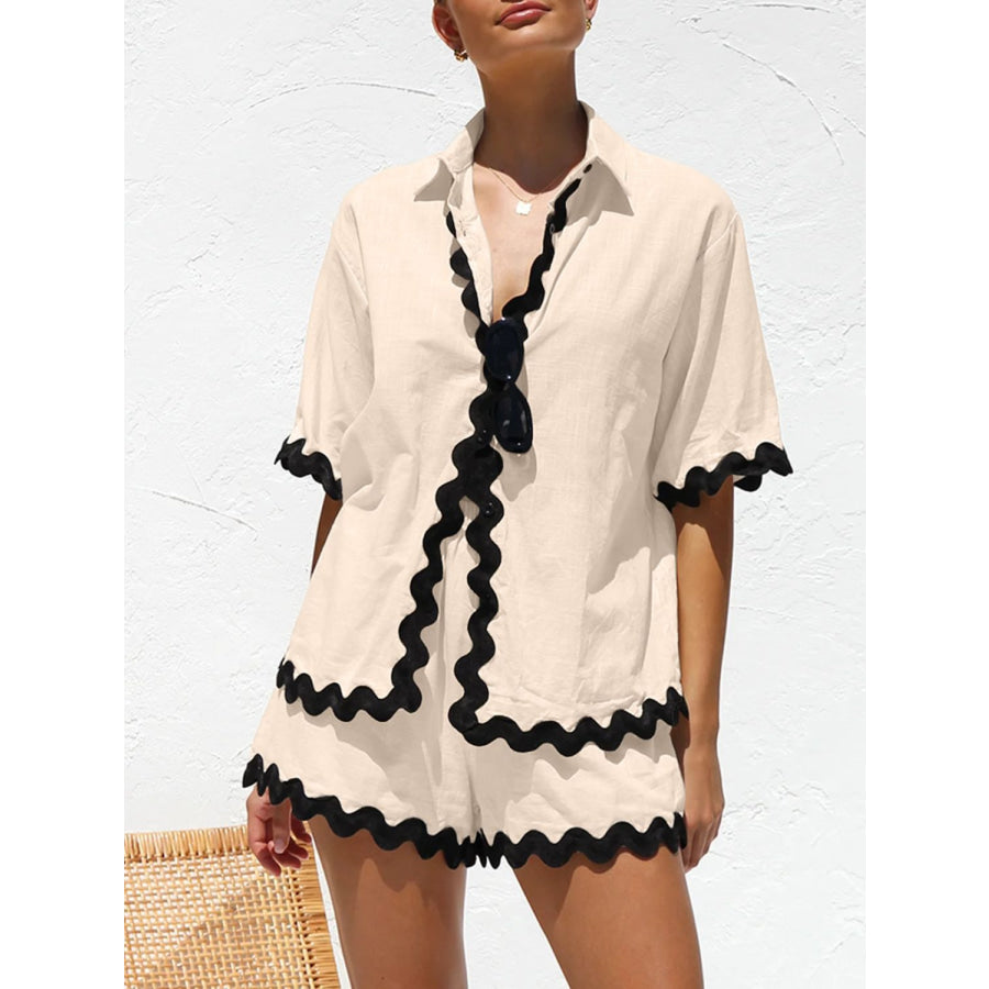 Contrast Trim Half Sleeve Top and Shorts Set Apparel and Accessories