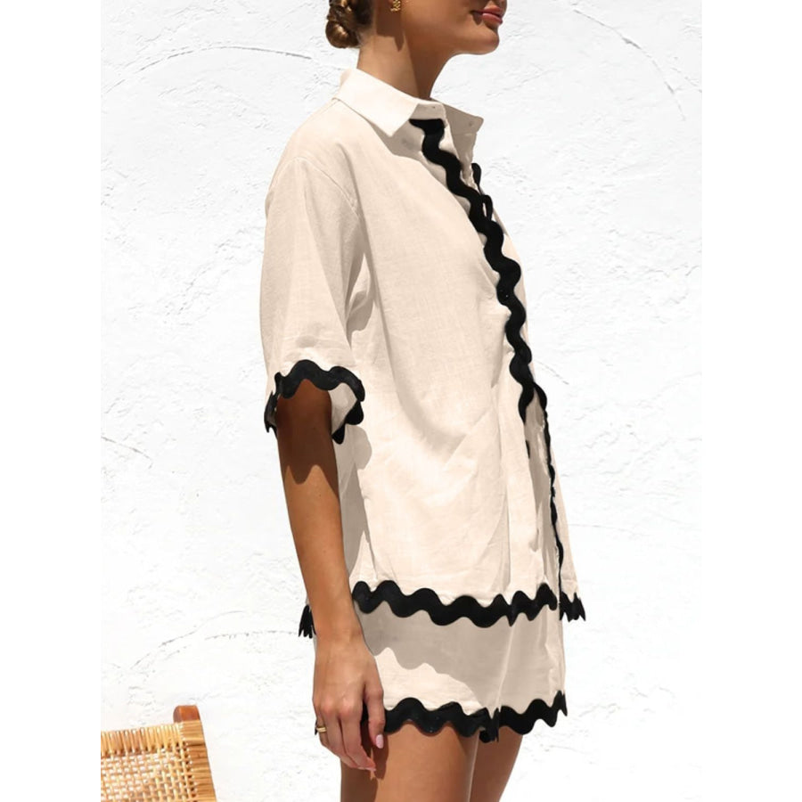 Contrast Trim Half Sleeve Top and Shorts Set Apparel and Accessories