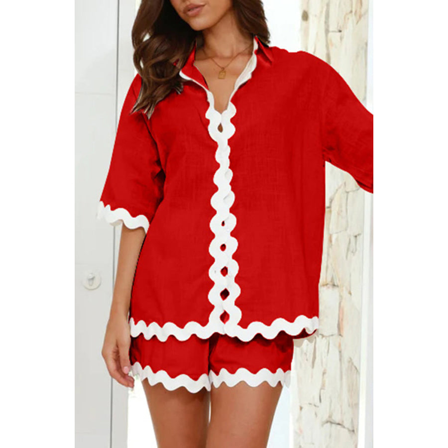 Contrast Trim Half Sleeve Top and Shorts Set Apparel and Accessories