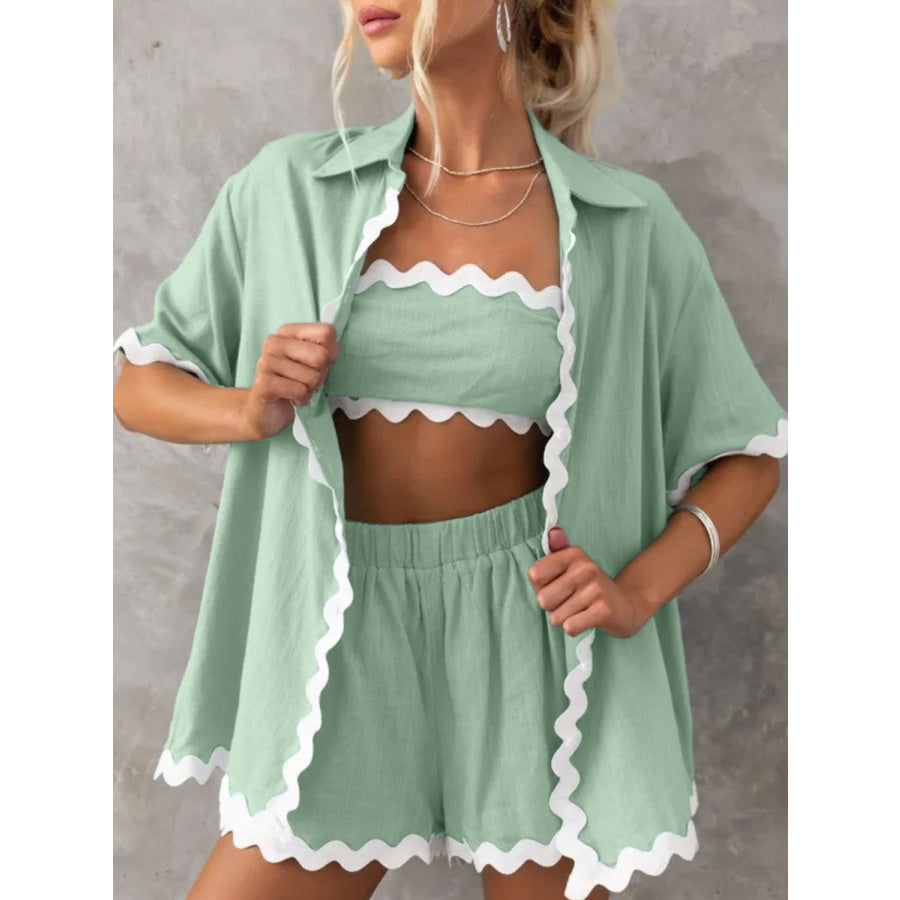 Contrast Trim Half Sleeve Top and Shorts Set Apparel and Accessories