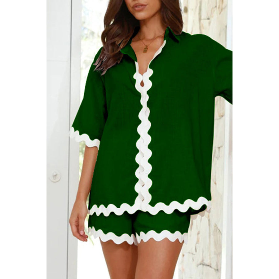 Contrast Trim Half Sleeve Top and Shorts Set Apparel and Accessories