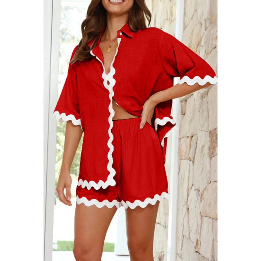 Contrast Trim Half Sleeve Top and Shorts Set Apparel and Accessories