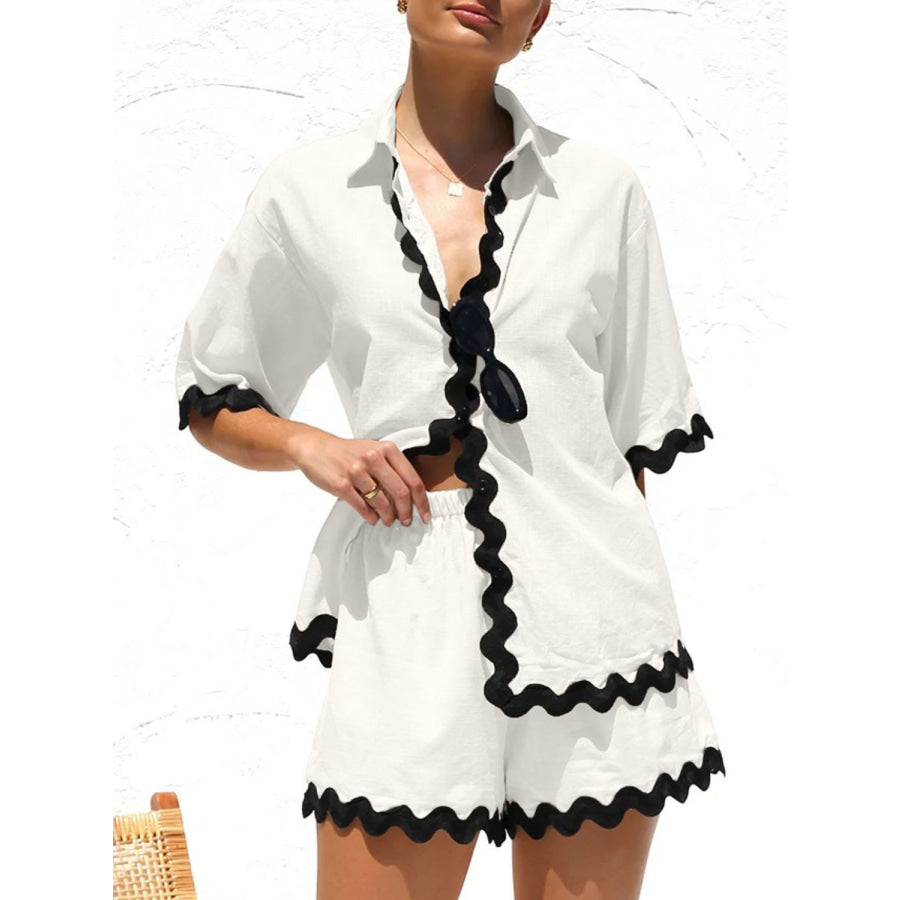 Contrast Trim Half Sleeve Top and Shorts Set Apparel and Accessories