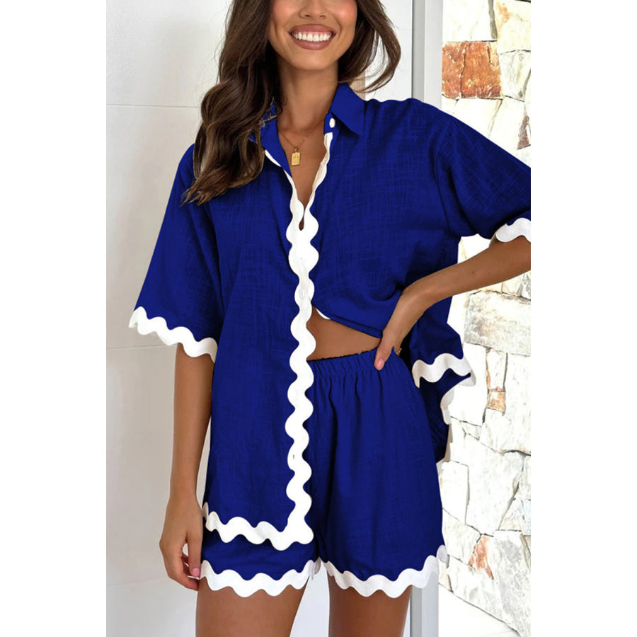 Contrast Trim Half Sleeve Top and Shorts Set Royal Blue / S Apparel and Accessories