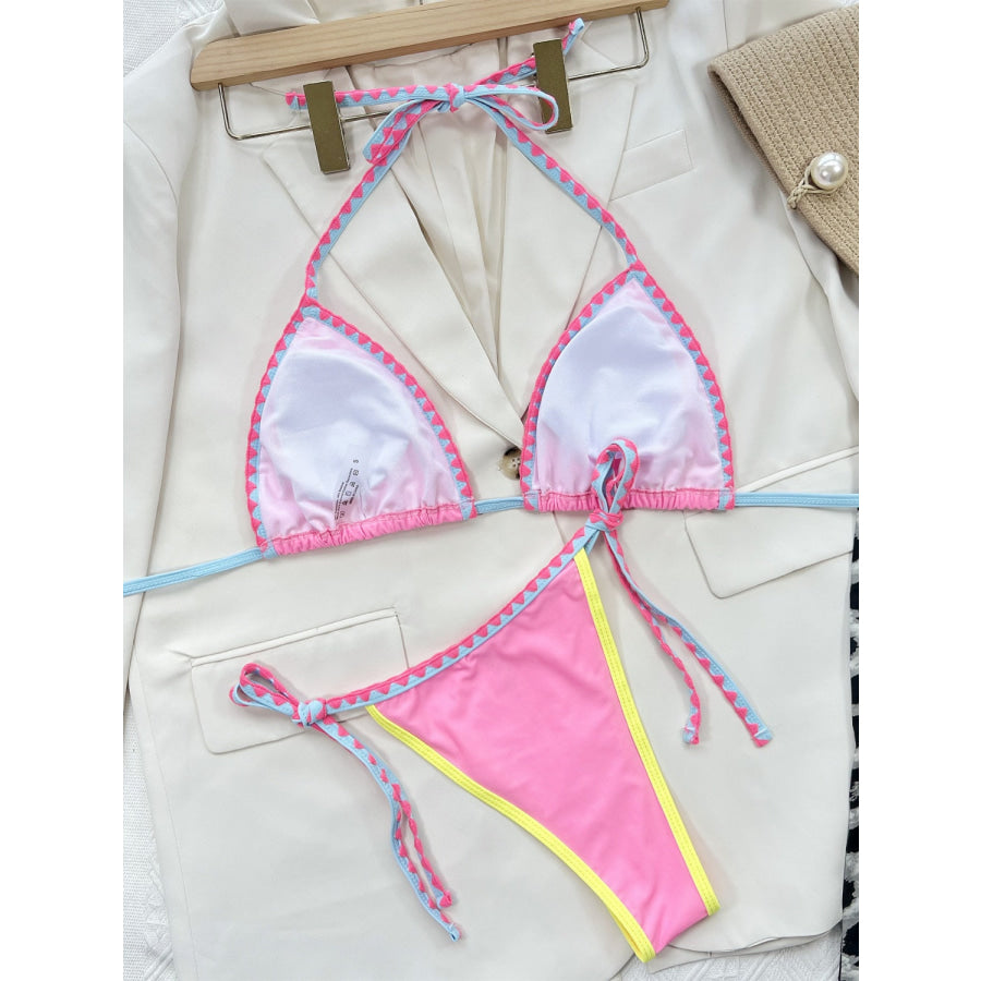 Contrast Trim Halter Neck Bikini Set Apparel and Accessories