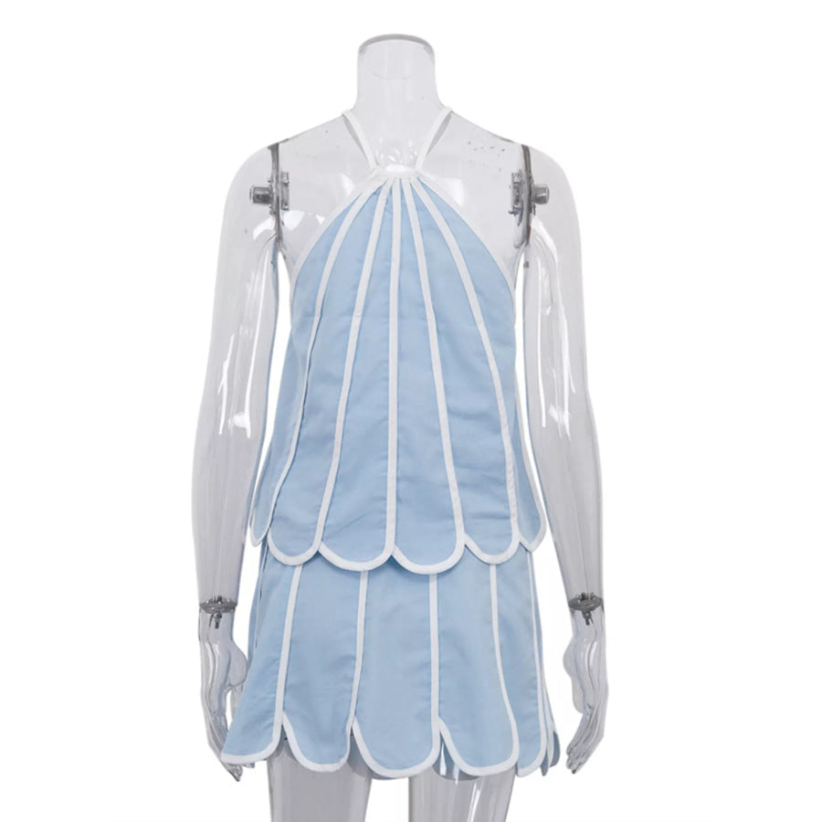 Contrast Trim Halter Neck Top and Skirt Set Apparel and Accessories