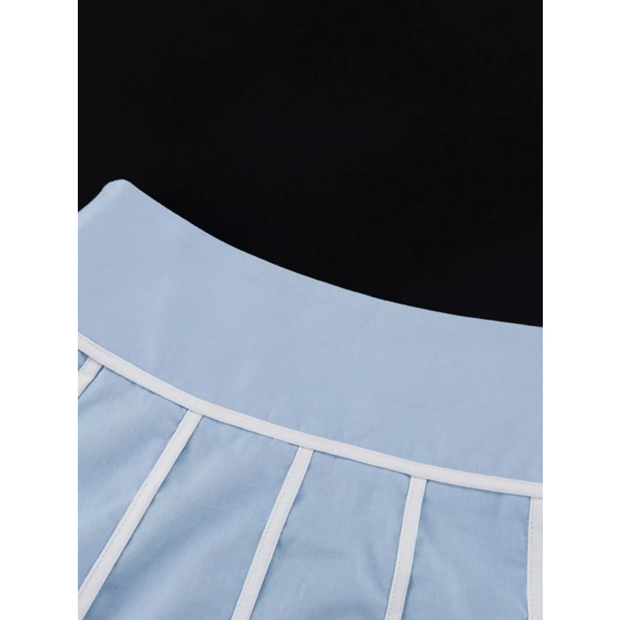 Contrast Trim Halter Neck Top and Skirt Set Apparel and Accessories