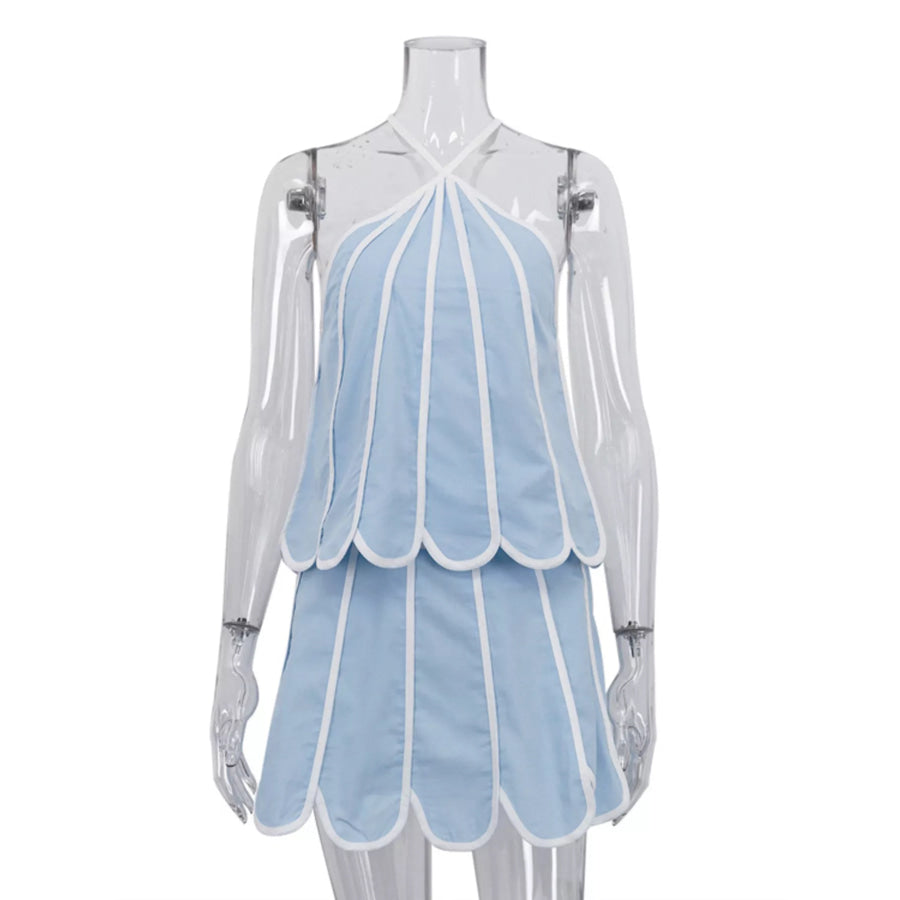 Contrast Trim Halter Neck Top and Skirt Set Apparel and Accessories