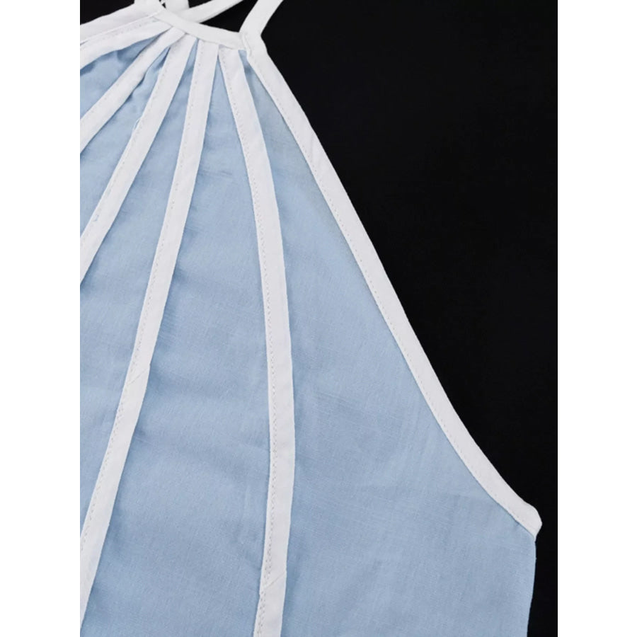 Contrast Trim Halter Neck Top and Skirt Set Apparel and Accessories