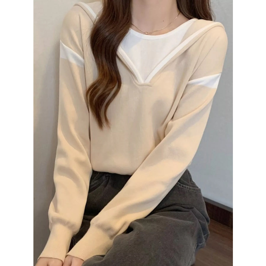 Contrast Trim Hooded Sweater Apparel and Accessories