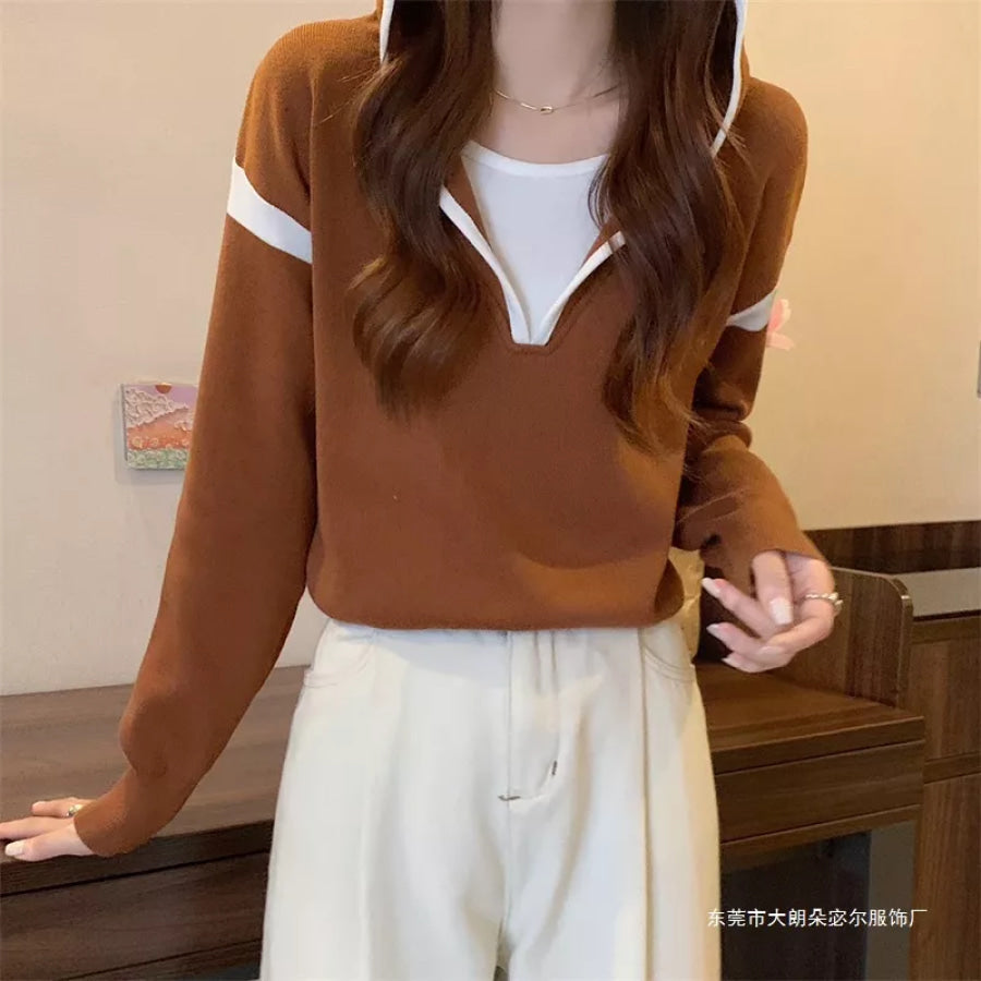 Contrast Trim Hooded Sweater Apparel and Accessories