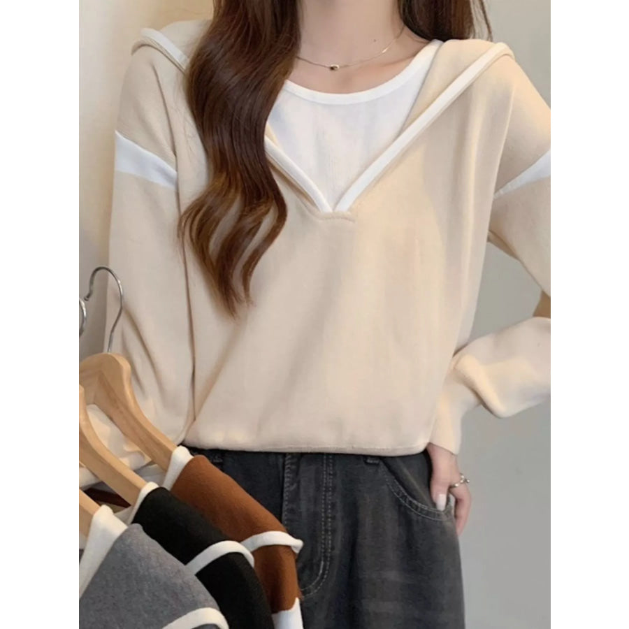 Contrast Trim Hooded Sweater Apparel and Accessories