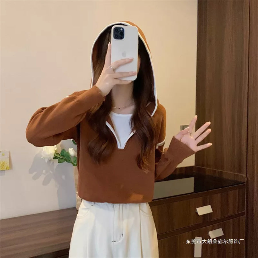 Contrast Trim Hooded Sweater Apparel and Accessories