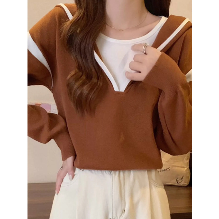 Contrast Trim Hooded Sweater Apparel and Accessories
