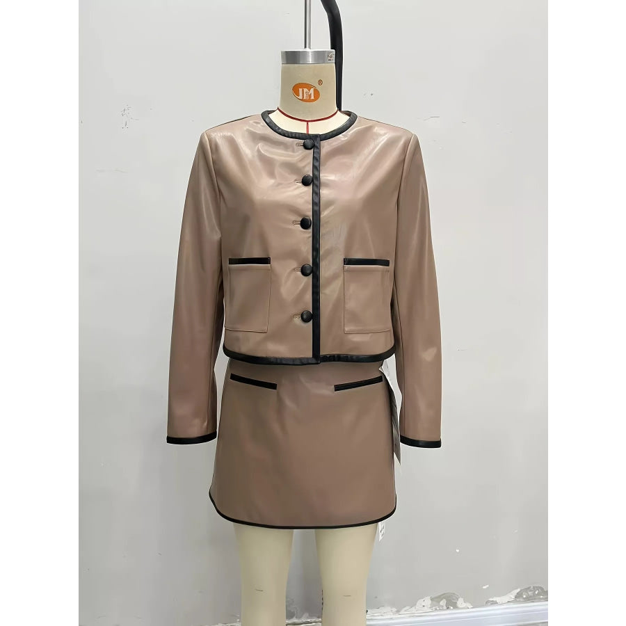 Contrast Trim Jacket and Mini Skirt Set Apparel Accessories