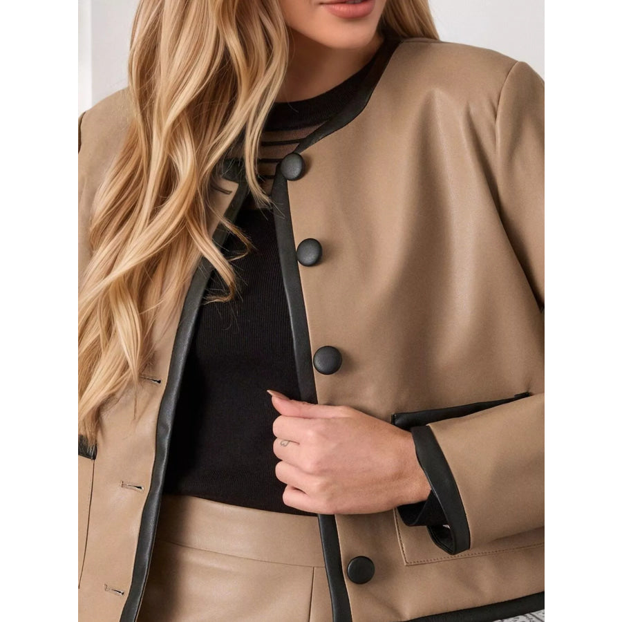 Contrast Trim Jacket and Mini Skirt Set Apparel Accessories