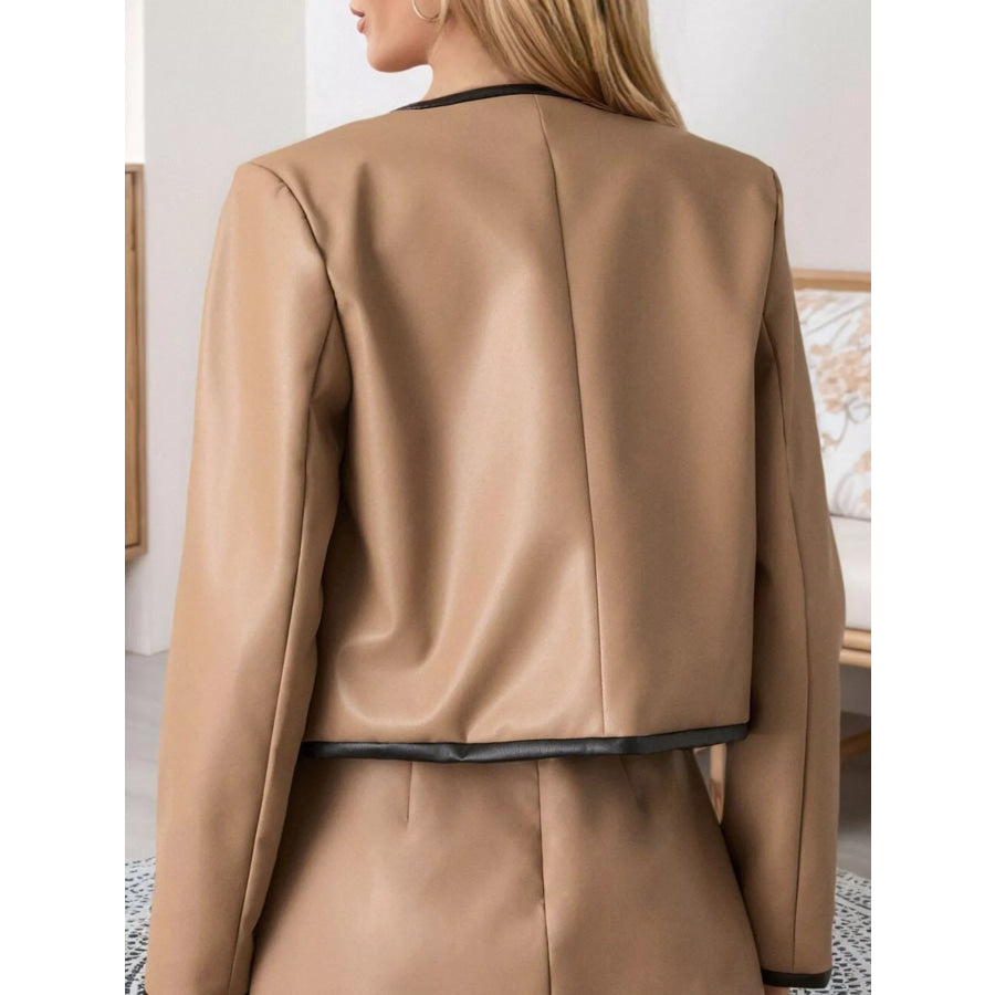 Contrast Trim Jacket and Mini Skirt Set Apparel Accessories
