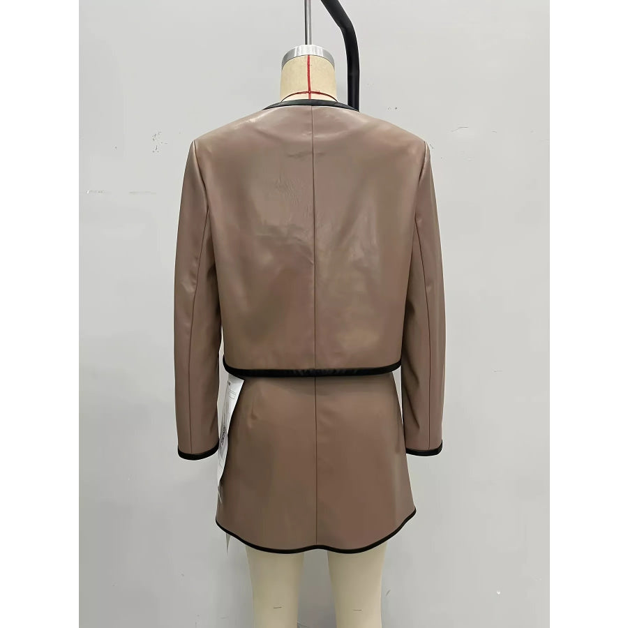 Contrast Trim Jacket and Mini Skirt Set Apparel Accessories
