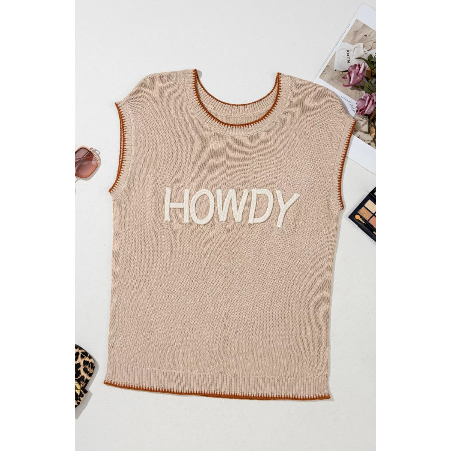 Contrast Trim Knit HOWDY Western Sweater Vest Apparel and Accessories