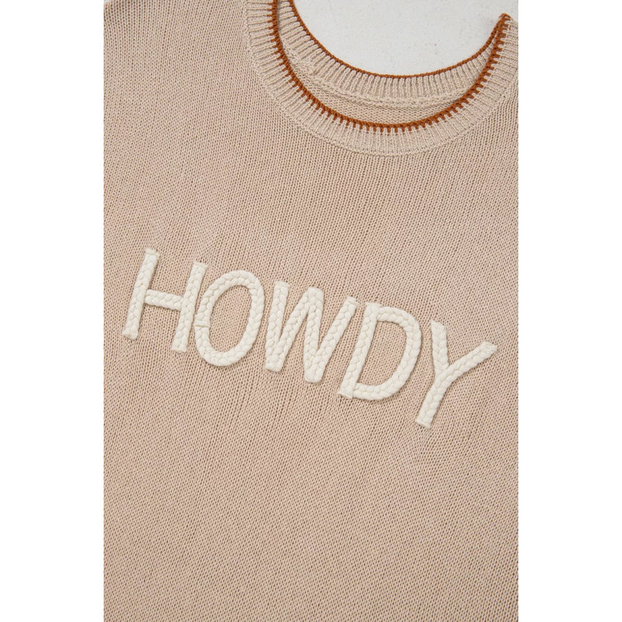 Contrast Trim Knit HOWDY Western Sweater Vest Apparel and Accessories