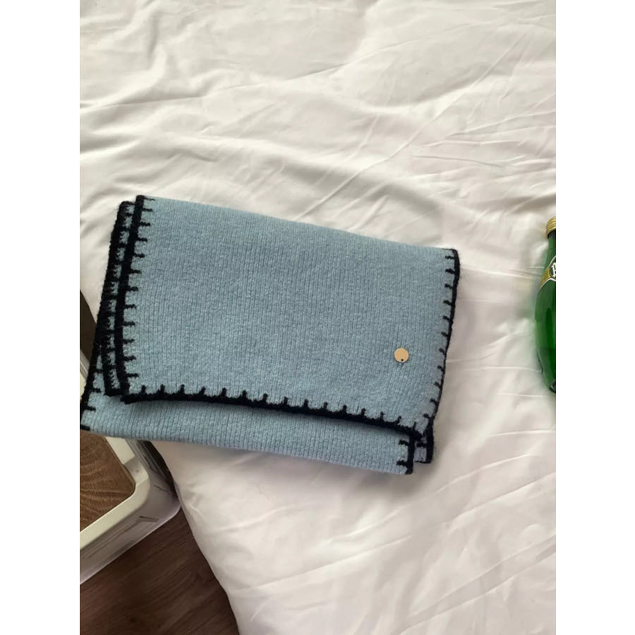 Contrast Trim Knit Scarf Blue / One Size Apparel and Accessories