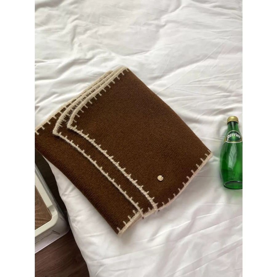 Contrast Trim Knit Scarf Brown / One Size Apparel and Accessories
