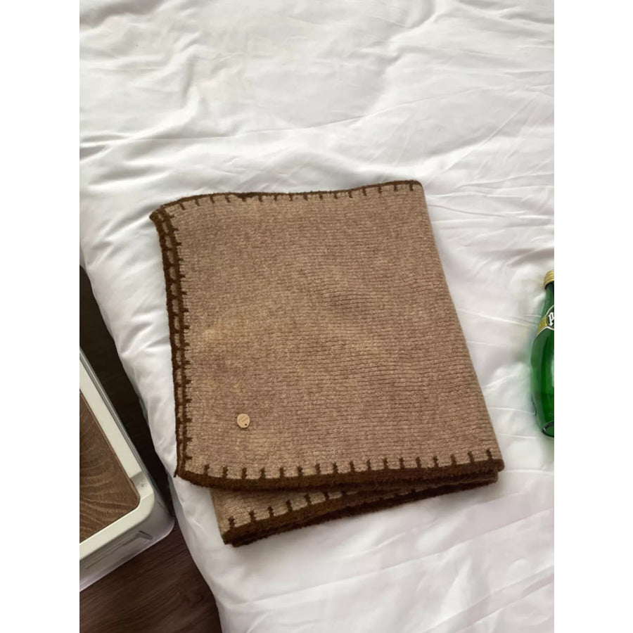 Contrast Trim Knit Scarf Khaki / One Size Apparel and Accessories