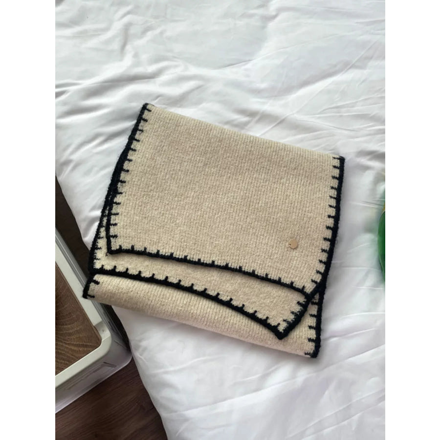 Contrast Trim Knit Scarf Off-white / One Size Apparel and Accessories