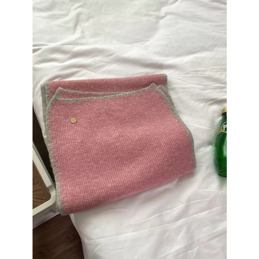 Contrast Trim Knit Scarf Pink / One Size Apparel and Accessories