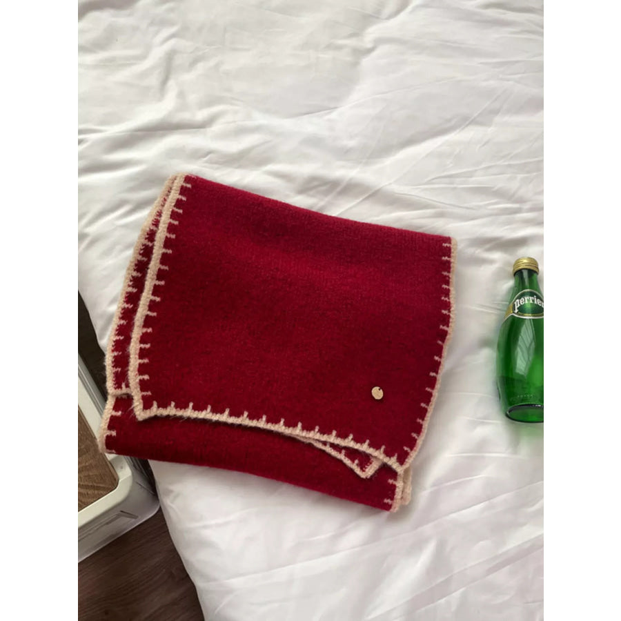 Contrast Trim Knit Scarf Red / One Size Apparel and Accessories